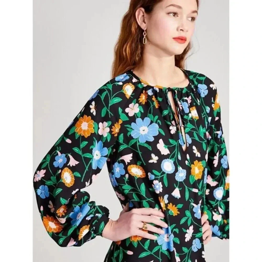 KATE SPADE NEW YORK KATE SPADE Floral Garden Tulip Dress In Black LARGE